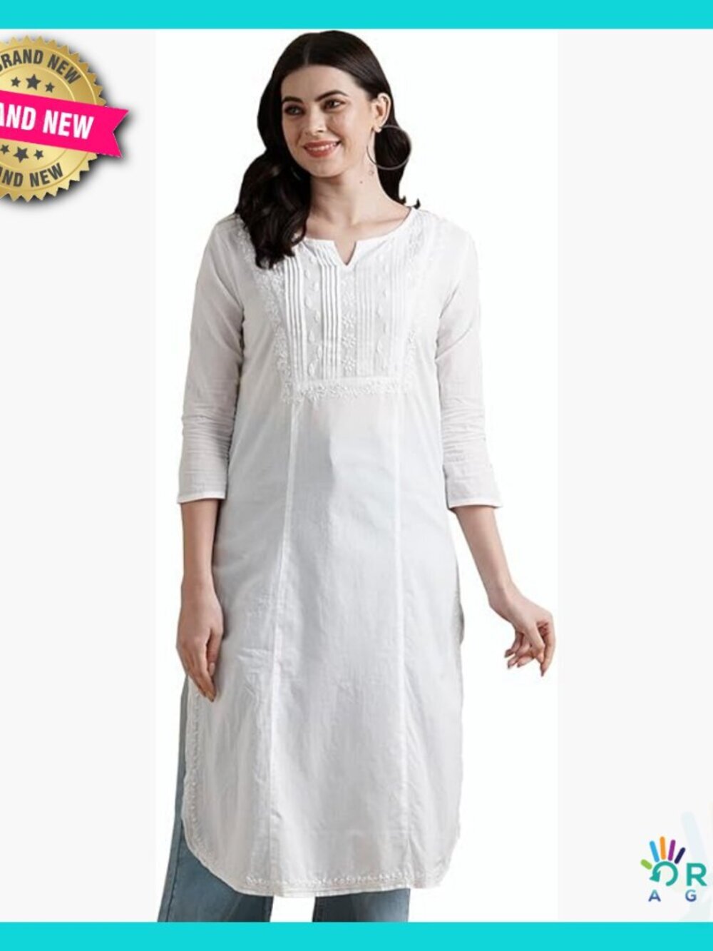 Hand Embroidered Chikankari Cotton Tunic Elegant Boho Chic Straight Cut Kurta